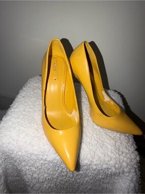 Aldo Yellow Patent Pointed-Toe Pumps